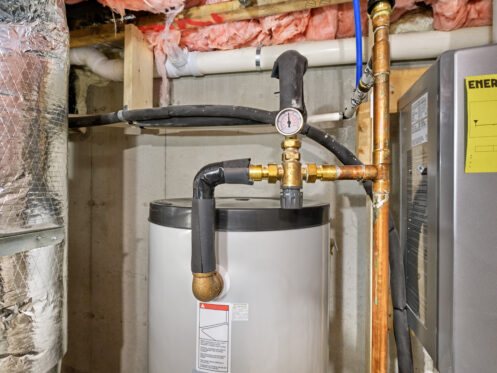 Water heater with piping and insulation