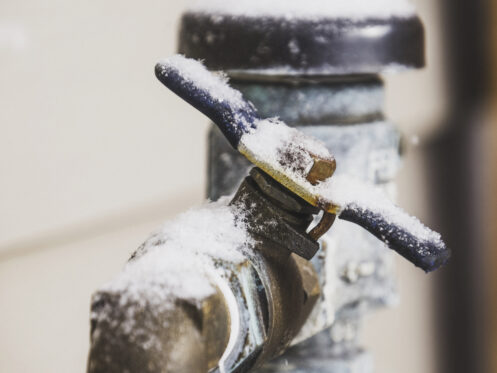 Frozen water shut off handle is snowstorm